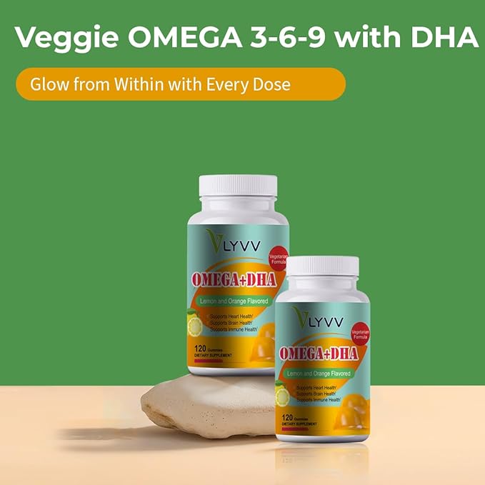 Omega Plus DHAfor Adults and Kids Lemon Flavor -120 Gummies - Omega 3 6 9 and DHA - Promotes Brain &amp Heart Health - Veggie - 40 Servings (1)