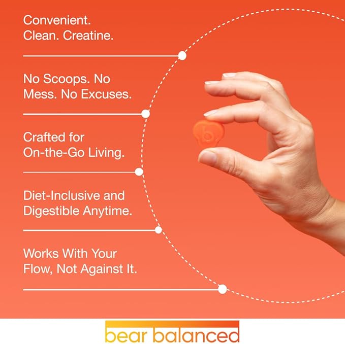 Bear Balanced Creatine Gummies for Men &amp Women - Creapure® Creatine Monohydrate L-Theanine L-Tyrosine &amp B12 for Muscle Growth Strength Focus Energy &amp Health - Low Calorie Sugar-Free