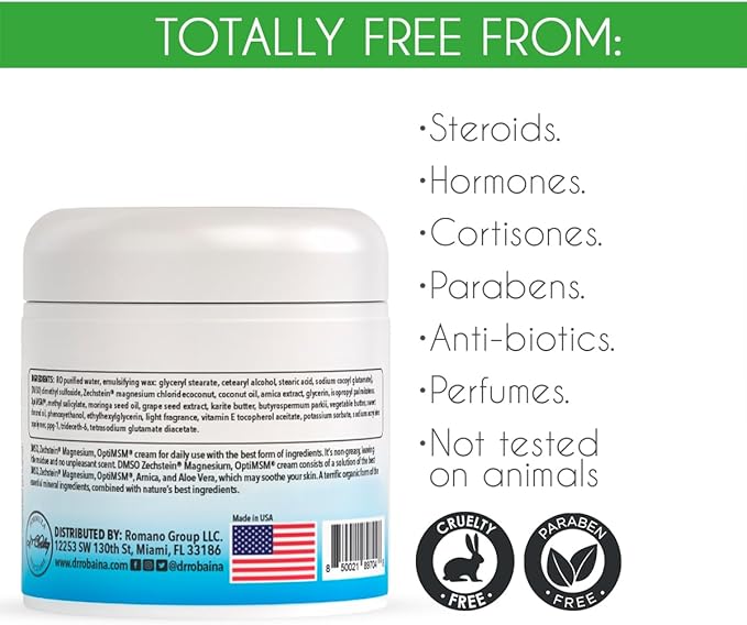 Dr. Robaina DMSO Cream – 99.9% Pure Dimethyl Sulfoxide | Formula with Zechstein Magnesium Arnica Aloe Vera &amp Vitamin E | Topical Cream for Body Wellness