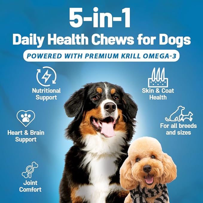 Omega 3 for Dogs – Dog Joint Support Soft Chews – Fish Oil Supplement for Dogs with EPA &amp DHA – Krill Oil Dog Chews – Supports Skin &amp Coat