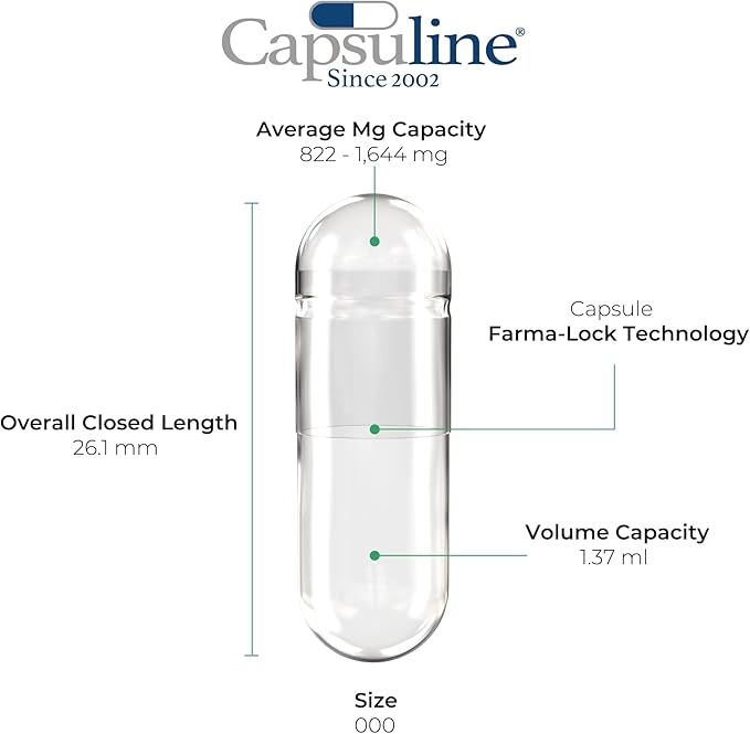 Capsuline Size 000 Gelatin Empty Capsules 10000 Count Empty Gel Pill Capsules DIY Pure Bovine Pill Capsule Filling Empty Caps Kosher Gluten Free and Non-GMO Certified Clear