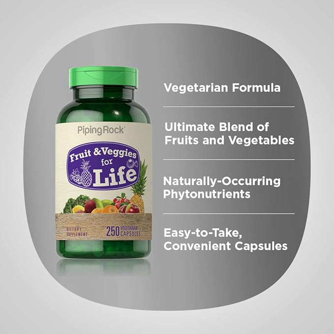 Piping Rock Fruits and Veggies Supplement | 250 Capsules | Superfood Fruit and Vegetables Vitamins | Vegetarian Non-GMO Gluten Free