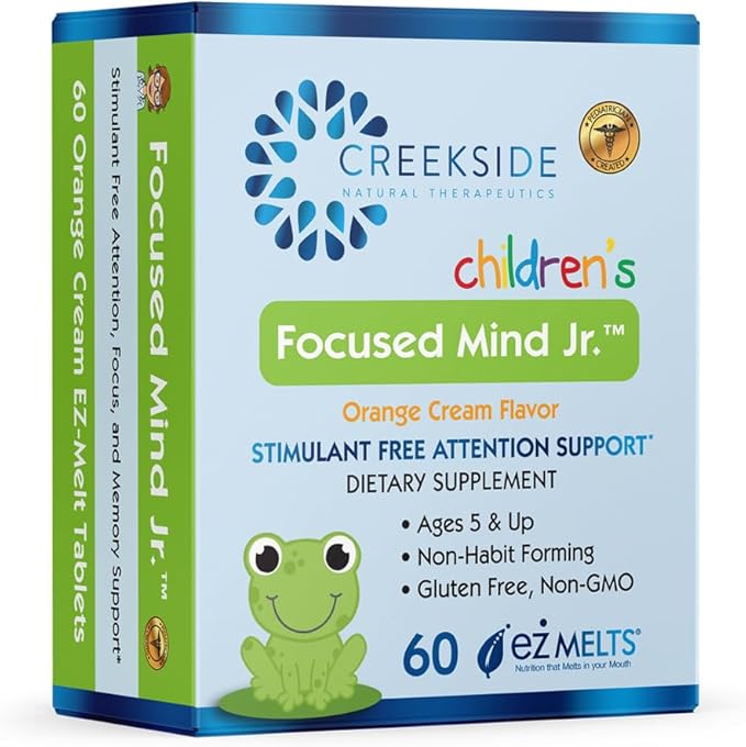 Focused Mind Jr. Cognitive Support for Children Pediatrician Formulated Stimulant-Free Supplement with Inositol DMAE Sugar-Free Vegan 60 EZ Melt Tablets