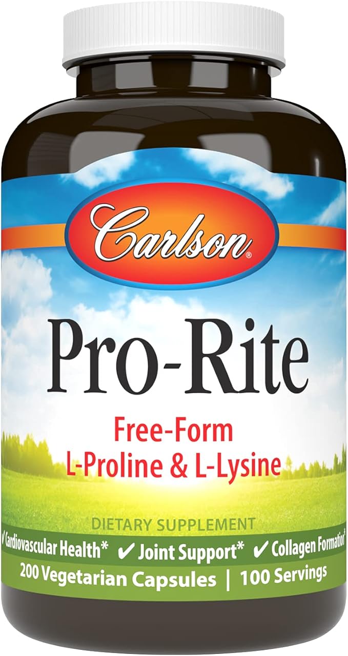 Carlson - Pro-Rite Free-Form L-Proline &amp L-Lysine Health Joint Support &amp Collagen Formation 200 Capsules