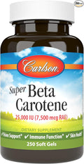 Carlson - Super Beta Carotene 25000 IU (15 mg) Vitamin A as Beta Carotene Bioavailable and Bioactive Form Vision Health Healthy Skin 250 Softgels