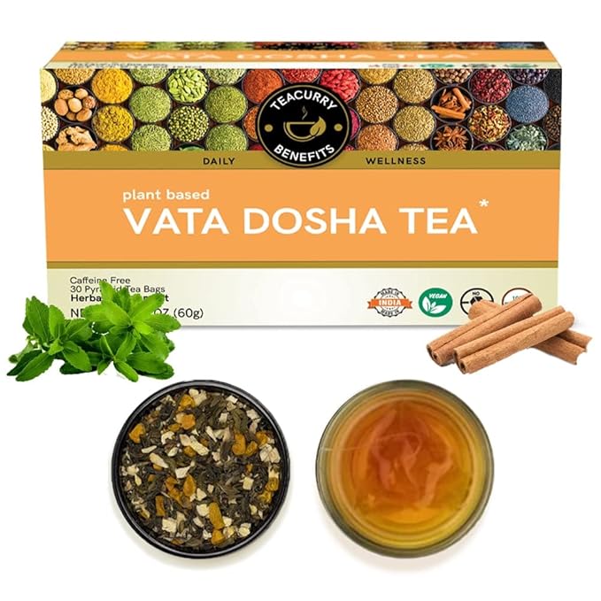 TEACURRY Vata Dosha tea - (1Months Pack 30 Tea Bags) - Helps to Balance Vata Dosha - Part of Tridosha Tea - Helps in Digestion and Belly Area