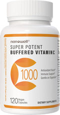 NANOWELL Super Potent Buffered Vitamin C 1000 mg with Bioflavonoid Complex - Antioxidant &amp Immune Support - Healthy Skin &amp Joints - Gluten Free - 180 Servings