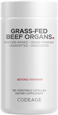 Codeage Grass Fed Beef Organs Supplement – Glandulars Supplements - Freeze Dried Non-Defatted Desiccated Liver Heart Kidney Pancreas &amp Spleen Bovine Pills – Beef Vitamins - Non-GMO -180 Capsu
