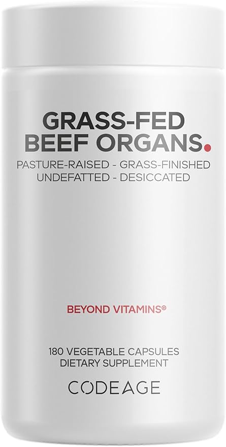 Codeage Grass Fed Beef Organs Supplement – Glandulars Supplements - Freeze Dried Non-Defatted Desiccated Liver Heart Kidney Pancreas &amp Spleen Bovine Pills – Beef Vitamins - Non-GMO -180 Capsu