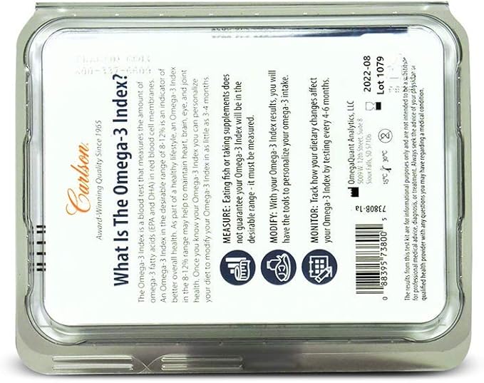 Carlson Omega-3 Test Kit Omega-3 Index Home Testing Kit Measures EPA &amp DHA Levels 1 Kit
