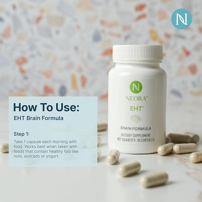 NEORA EHT - Brain Formula with EHT Extract B6 B12 D Alpha Lipoic Acid Huperzine-A for Memory Focus Cognitive Health - 30 Capsules