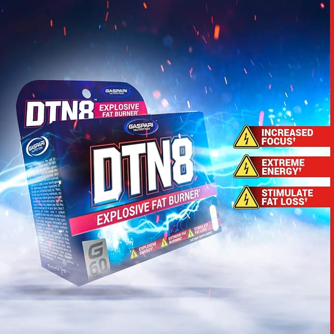 Gaspari Nutrition DTN8: Explosive Fat Burner Natural Energy and Mental Focus Adrenal and Stress Support (60 Capsules)