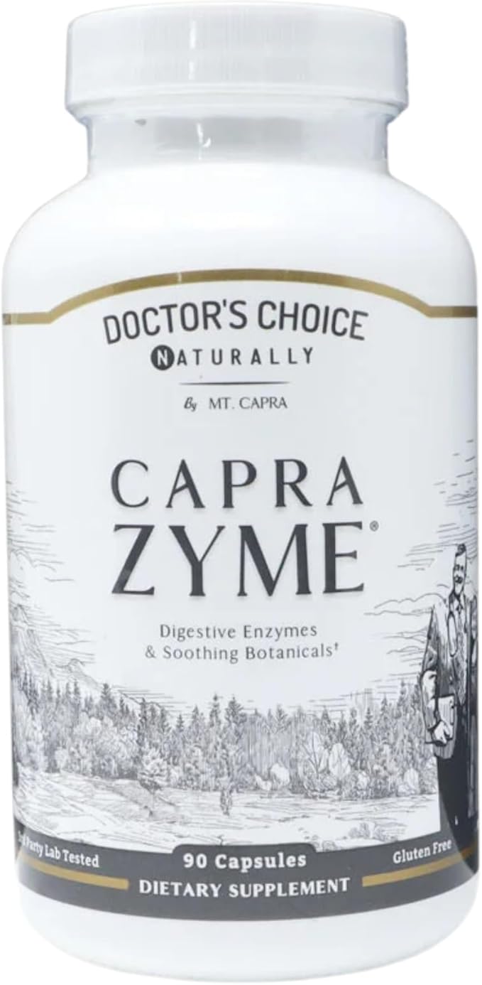 CapraZyme by Mt. Capra | Vegetarian Digestive Enzyme Supplement for Men and Women Amylase Lipase Bromelain Protease with Botanical Blend Grapefruit Ginger and Turmeric | 90 Capsules