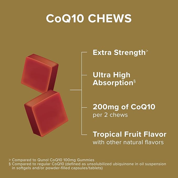 Qunol CoQ10 200mg Soft ChewsExtra Strength &amp Ultra High Absorption Coenzyme Q10 Supplement#1 Cardiologist Recommended Supplement for Heart Health90 Count (Pack of 2)