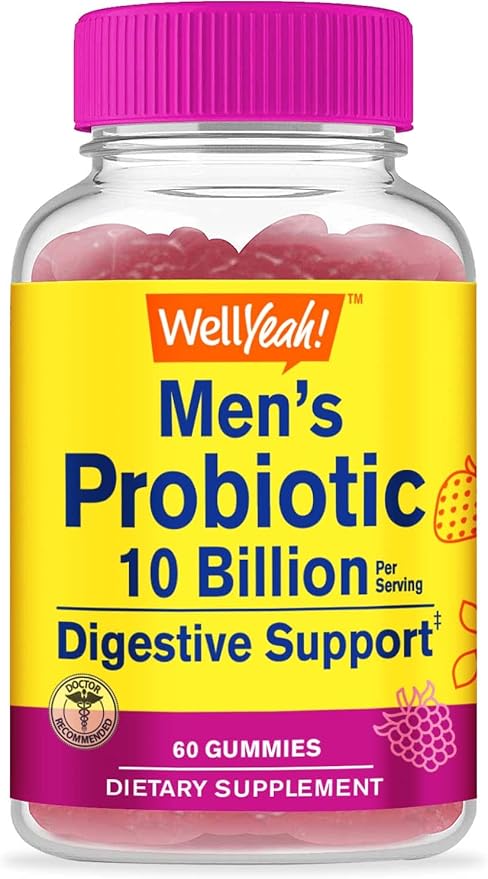 WellYeah Probiotic Men 10B CFUs + Prebiotic Fiber Gummies Bundle - Great Tasting Vitamin Supplement Gluten Free GMO Free Chewable Gummy