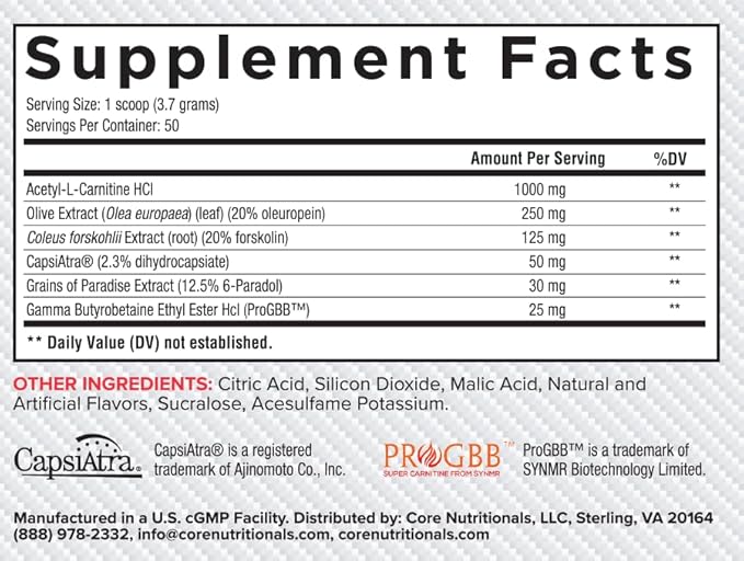 Core Nutritionals Platinum Shred Non-Stimulant Fat Burning Thermogenic Powder with 1G Acetyl-L-Carnitine 50 Servings (Pineapple Strawberry)