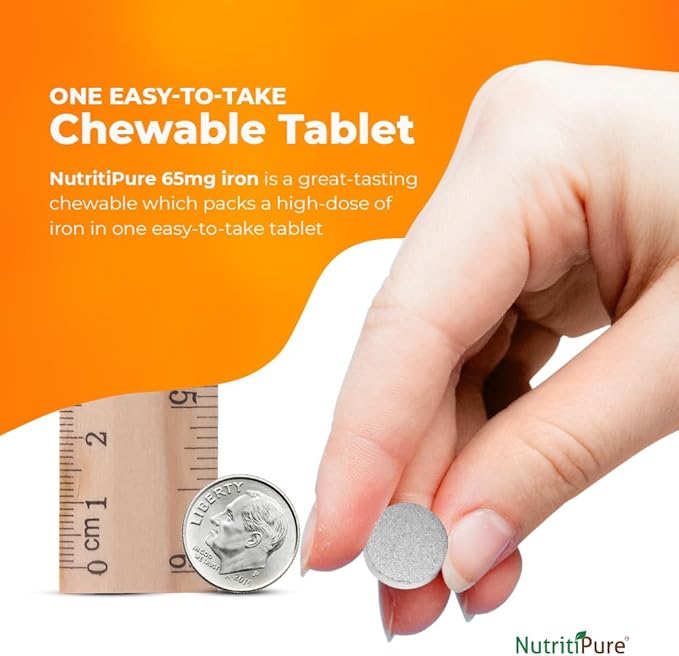 Chewable Carbonyl Iron 65mg Tablets with 270mg Vitamin C – 2 Pack (120 Count) – Gentle Non-Constipating Iron Supplement for Women &amp Men – Bariatric Friendly – Sugar Free – 4 Month Supply
