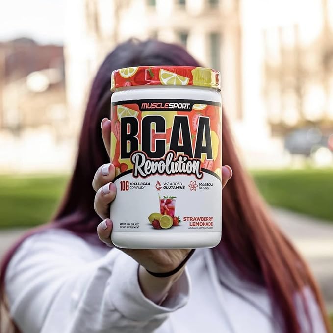 Musclesport BCAA Revolution Amino Acid Powder Supplement for Men &amp Women - Intra Workout Training Complex - Recovery Supplemen (Strawberry Lemonade 30 Servings)