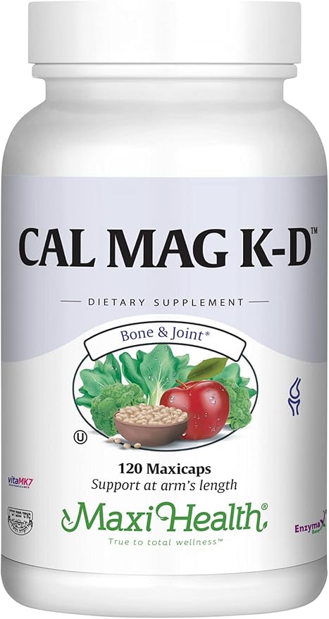 Maxi Health Men and Women 500 mg Calcium Supplement with Vitamin D3 (2000 IU) Magnesium (250 mg) and Vitamin K2 (150 mcg) - Bone Teeth and Joint Support - 120 Capsules