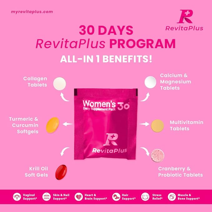 RevitaPlus Multivitamin for Women with Vitamin ABCD3EK2Biotin CollagenKrill OilCranberries Supports EnergyWellnessBeauty and Immune - Vitamin Packs for Women Health 2 PCS-60 Packs
