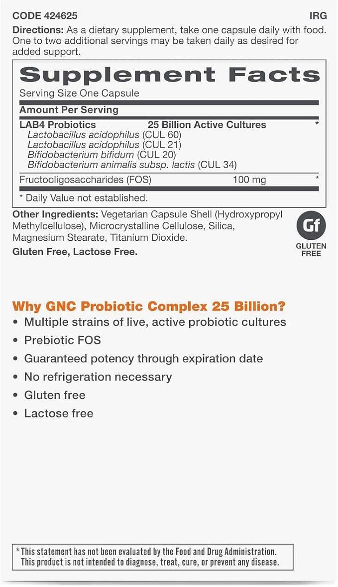 GNC Probiotic Complex - 25 Billion CFUs (30 Capsules)
