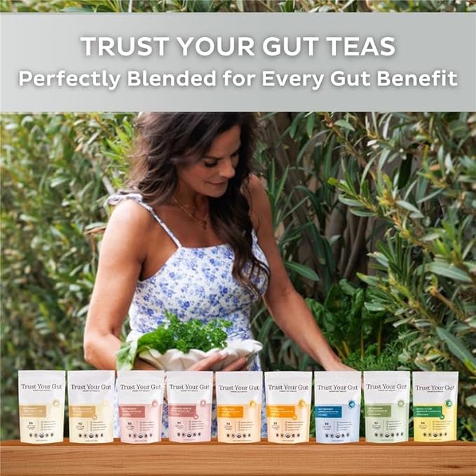 Trust Your Gut Organic Herbal Tea Blend – Lemon Balm Holy Basil Dandelion &amp Ginger Root – Supports Healthy Digestion &amp Gut Balance – Chocolate Mint 30 Bags