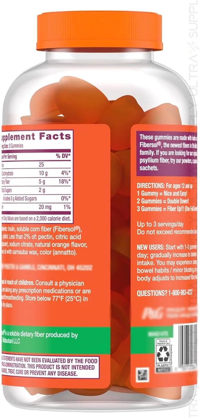 Meta-mucil Fiber Gummies (150 Count.) No Sugar Added 5g Prebiotic Plant-Based Fiber Orange Flavor Supports Digestive Health