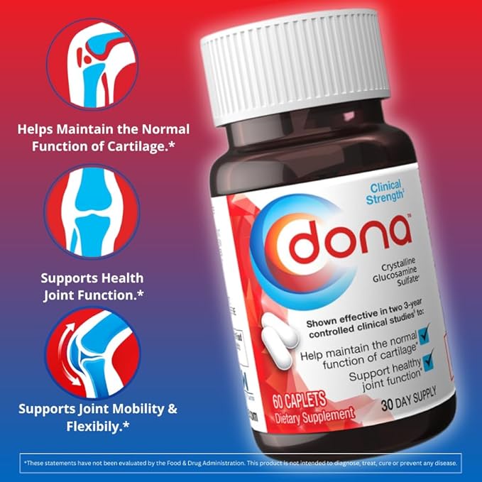 Dona Crystalline Glucosamine Sulfate 750 Mg Joint Supplement Pills for Knee Comfort &amp Joint Health Support 750 Mg 60 Count (2 Pack).