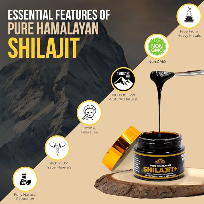 Premium Himalayan Shilajit Resin for Men and Women 500mg Organic Maximum Potency U.S.A Lab Tested for Purity | Supports Brain Function Energy and Focus (30g - 60 Servings)