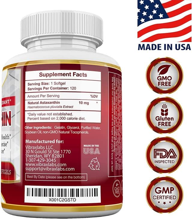 Astaxanthin 10mg Supplement/Best Pure Antioxidant from Microalgae Helps Skin Care &amp Eye Arthritic Joints Healthy Aging Boosting Energy 120 Non-GMO Softgels - Premium Astaxanthin Supplements