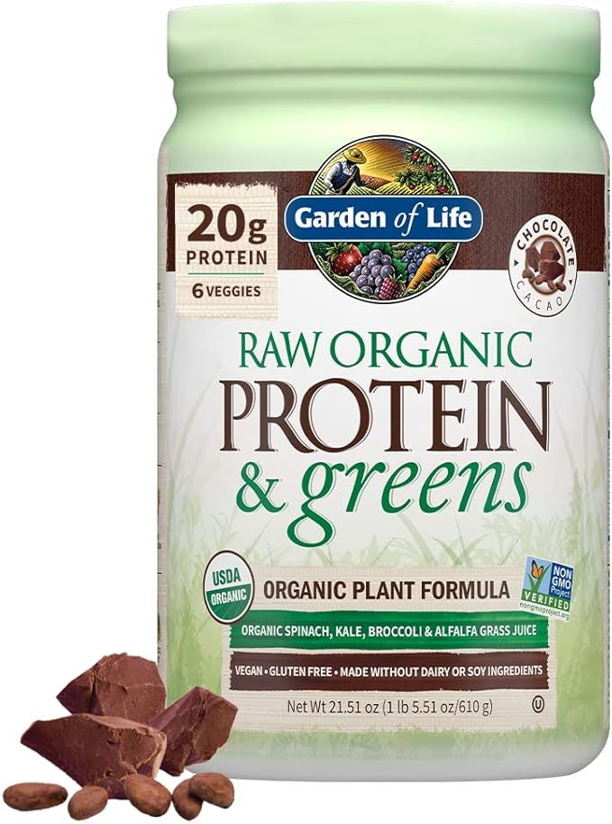 Garden of Life Powder Protein Greens Chocolate Organic 22 Ounce &amp Organic Vegan Sport Protein Powder Chocolate - Probiotics BCAAs 30g