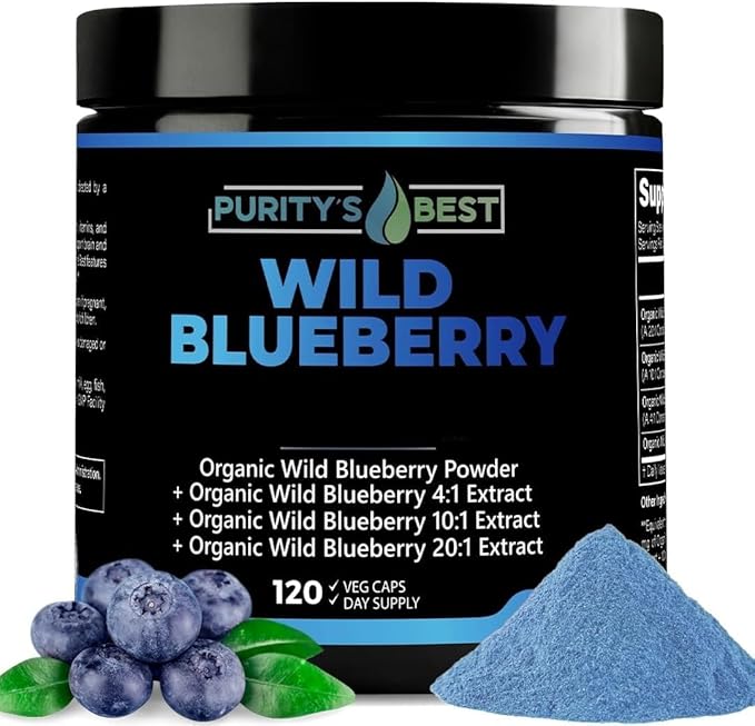 Purity’s Best Wild Blueberry Extract Rich in Flavonoids &amp Anthocyanins Antioxidant Support for Brain &amp Heart Health 4-Month Supply Non-GMO 120 Vegan Capsules