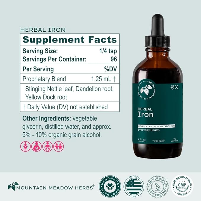 Mountain Meadow Herbs - Herbal Iron - 4 oz - Gentle Herbs to Support and Regulate Iron Metabolism and Absorption