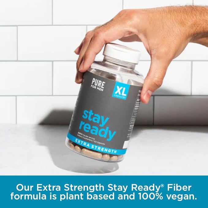 Pure for Men Stay Ready Fiber Extra Strength Supplement | Digestive Regularity | Bowel Movement &amp Gut Health Support | Vegan Cleanliness | Proprietary Formula | 120 Vegan XL Capsules