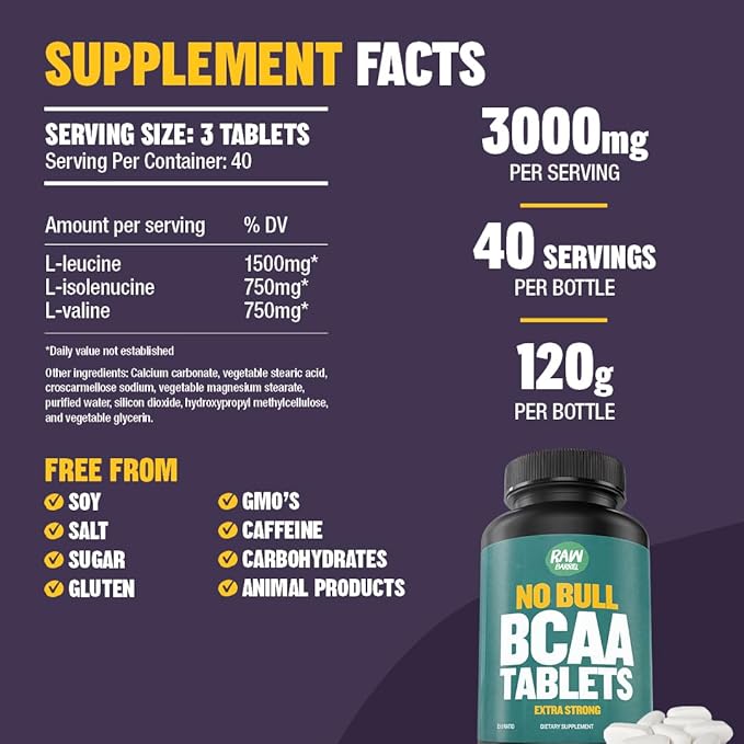BCAA Tablets 1000 mg - Branched Chain Amino Acids Supplement for Muscle Recovery &amp Energy - Pre or Post Workout BCAAs for Men &amp Women - 120 Pills - Natural Pure GMO Free