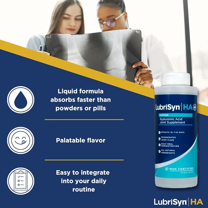 Lubrisyn Hyaluronic Acid Oral Joint Supplement with MSM – Liquid HA Formula for Humans – Promotes Joint Support Mobility Flexibility Hydration &amp Healthy Function for Men &amp Women – 3 x 11.5o