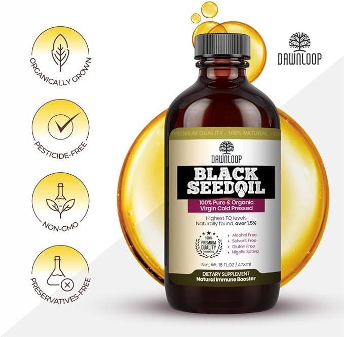 DAWNLOOP Black Seed Oil Organic Cold Pressed (8oz - Pack of 3) - 100% Pure High Thymoquinone Nigella Sativa Black Cumin Oil for Immune Support Brain Function Digestion Joint Mobility Gluten Free