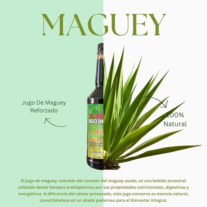 Maguey Juice - Jugo De Maguey ReforzadoWith Graviola Soursop Moronel Cancerina Aloe - Michoacano Tarasco 1 lt (33.3Fl Oz) Asado (Reinforced)