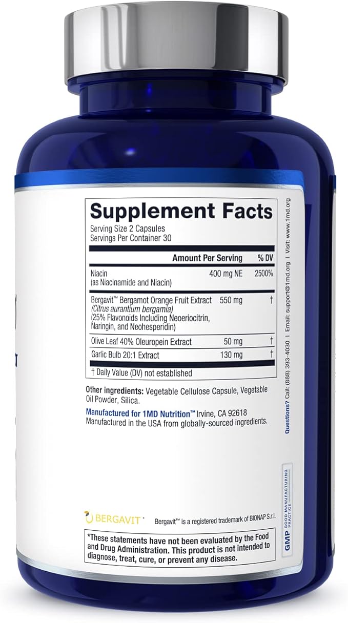 1MD Nutrition CholestMD with Olive Leaf Extract Bergavit Niacin Garlic | 120 Capsules (2-Pack)