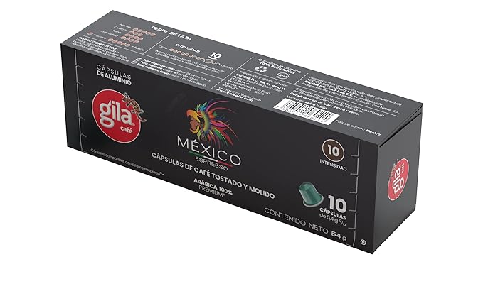 GILA Café Mexico Aluminum Coffee Capsules – Dark Roast Espresso Pods Compatible with Nespresso Original Machines – 100% Mexican Arabica Coffee Chocolate &amp Nut Flavor Notes 10 Count