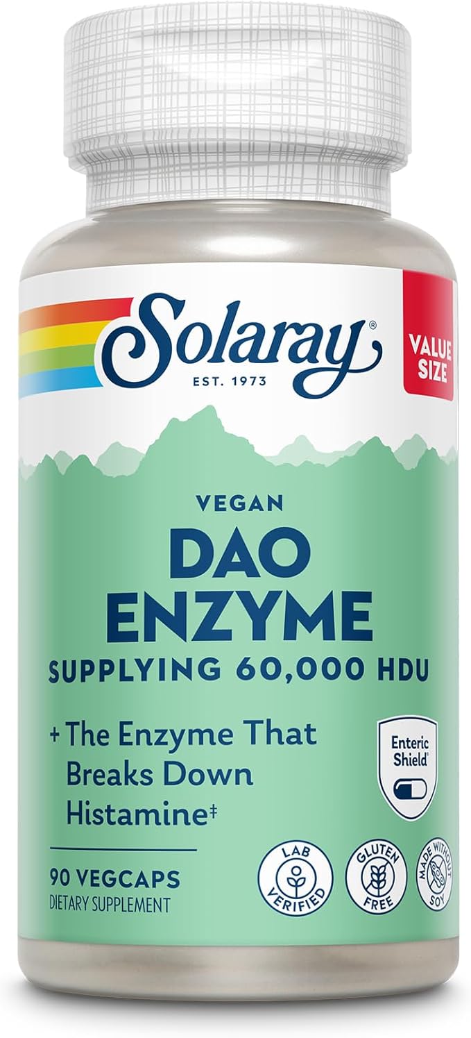 SOLARAY DAO Enzyme - Breaks Down Histamine - 60000 HDU - Vegan Gluten Free Lab Verified - 90 Servings 90 VegCaps