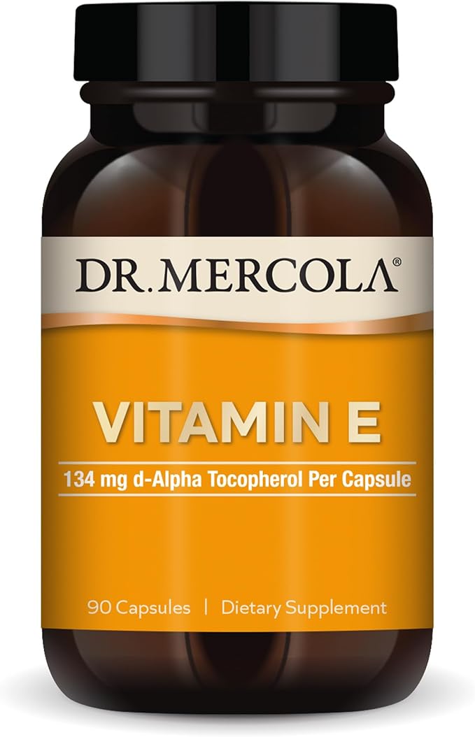 Dr. Mercola Vitamin E 90 Servings (90 Capsules) 134 mg Per Capsule Dietary Supplement Supports Healthy Skin Non-GMO