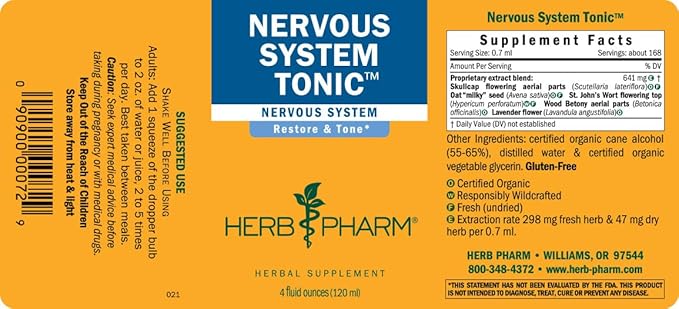 Herb Pharm Nervous System Tonic Liquid Herbal Formula to Strengthen and Calm the Nervous System - 4 Ounce