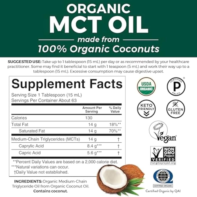 Viva Naturals Organic MCT Oil for Keto Coffee (32 fl oz) - Best MCT Oil Supplement &amp Life Extension Neuro-mag Magnesium L-threonate Magnesium L-threonate Brain Health Memory