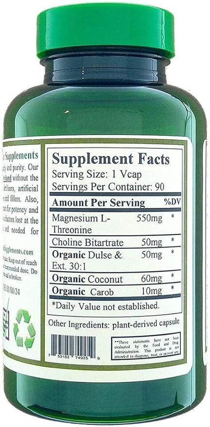Green Organic Supplements Magnesium L-Threonine 90 VCaps (Pack of 5)