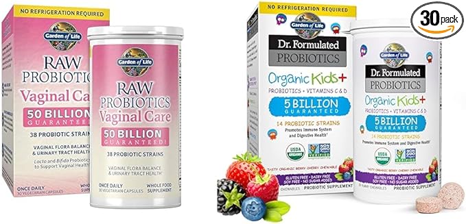 Garden of Life Probiotics for Women's Health Kids Immune Support - 50 Billion CFU 5 Billion CFU 30 Capsules 30 Chewables