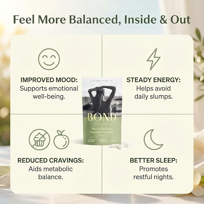 BOND Myo-Inositol &amp D-Chiro Inositol Supplement for Women | Supports PCOS &amp Hormone Balance Ovulation &amp Regular Cycles – 40:1 Ratio | Fertility Supplements for Women | 90 Vegan Capsules (