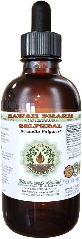 Hawaii Pharm Selfheal Alcohol-Free Liquid Extract Professional Grade Small Batch Crafted Selfheal (Prunella Vulgaris) Dried Herb Glycerite Natural Herbal Supplement 2 fl.oz