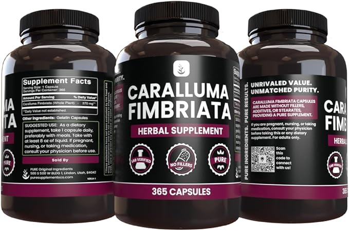 PURE ORIGINAL INGREDIENTS Caralluma Fimbriata (365 Capsules) No Magnesium Or Rice Fillers Always Pure Lab Verified