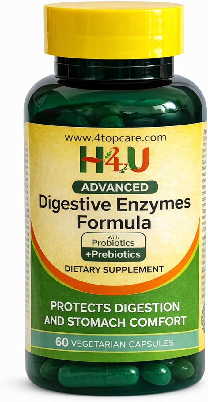 H4U Advanced Digestive Enzymes with Probiotics &amp Prebiotics – Multi Enzyme Supplement for Gut Health Digestion Support Bloating Relief &amp Stomach Comfort Vegetarian Capsules 60 Count